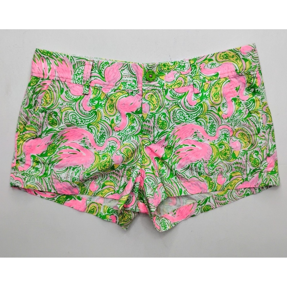 Lilly Pulitzer Walsh Short Hot Wings Pink Flamingos Resort White Size 6